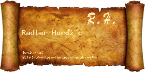 Radler Horác névjegykártya